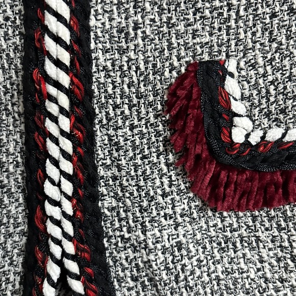 Zara Blazer Jacket M Black Red Tweed Fringe Classic Career Work Office Preppy - Picture 6 of 11